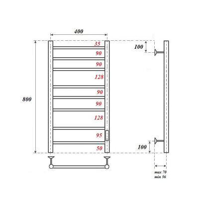Полотенцесушитель электрический REFLEXION Сахара RXT018040BL 800x400, черный матовый фото в интернет-магазине Русалия