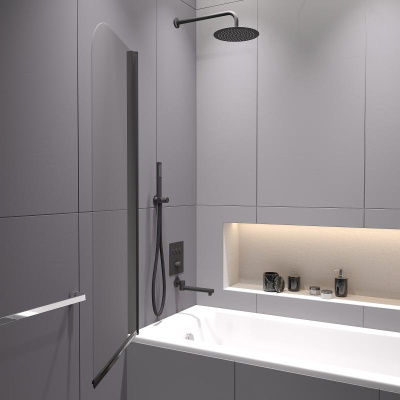 Шторка на ванну RGW SC-109B 800, стекло прозрачное, профиль черный фото в интернет-магазине Русалия