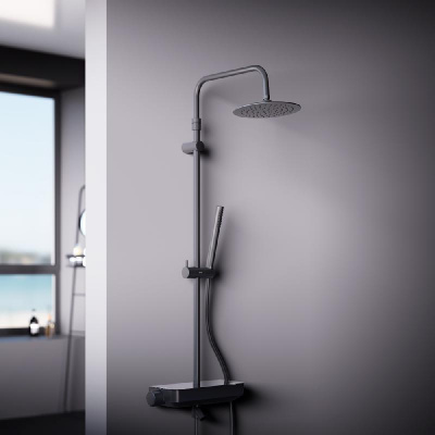 936730300 Scandinavian Pure душевая система с ванно-душевым смесителем-полкой, черный фото в интернет-магазине Русалия