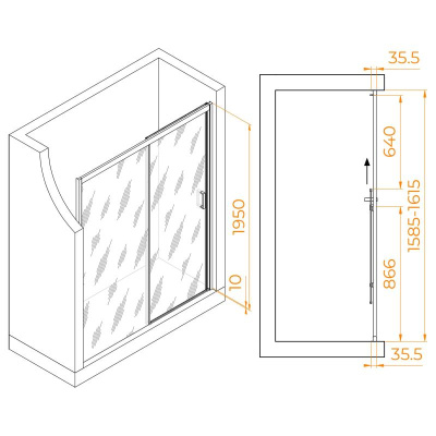 Душевая дверь RGW PA-017B 1600, стекло матовое-сатинат, профиль черный фото в интернет-магазине Русалия