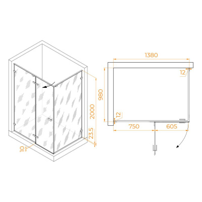Душевой уголок RGW SV-040Gr 1400x1000, профиль серый, стекло прозрачное фото в интернет-магазине Русалия