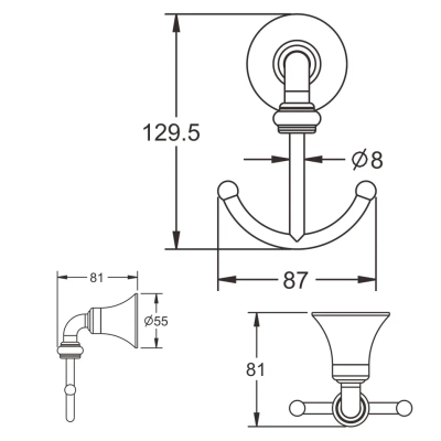Крючок для ванной комнаты двойной Rose RG1221, хром фото в интернет-магазине Русалия
