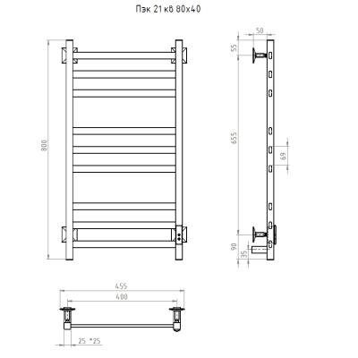 Полотенцесушитель электрический Пэк сп 21 ВГП 80х40 черный Тругор фото в интернет-магазине Русалия