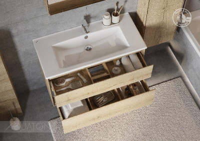 Тумба под раковину AQUATON Либерти 100 2 ящика, дуб эльвезия 1A279601LYC70 фото в интернет-магазине Русалия