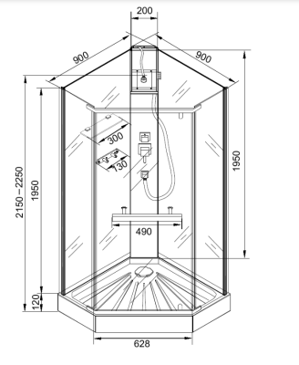 Кабина CHIKA901T душевая без крыши Ceruttispa (90x90x215-225) фото в интернет-магазине Русалия