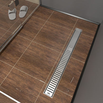 К-т водоотводящий желоб SP10-800 из пластика, с порогами из нерж. стали + Декор. вставка PC10-800 фото в интернет-магазине Русалия