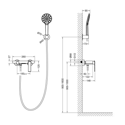 смесители для ванны и душа Timo Anni (2714/03Y) черный фото в интернет-магазине Русалия