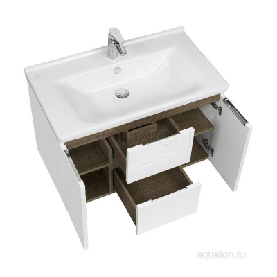 Тумба под раковину AQUATON Рене 80 белый, грецкий орех 1A258601NRC80 фото в интернет-магазине Русалия