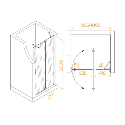 Душевая дверь RGW HO-014B 1000, стекло прозрачное, профиль черный фото в интернет-магазине Русалия