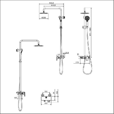 Система для душа наружного монтажа EXCELLENT Rain Altar AREX.SY.781BL (черный мат) фото в интернет-магазине Русалия