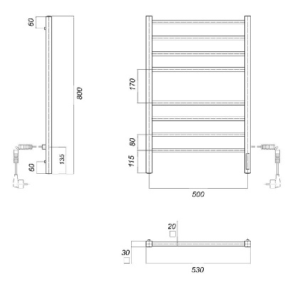 Электрический полотенцесушитель  белый DMT Квадро П8 500x800 БЕЛ EK R фото в интернет-магазине Русалия