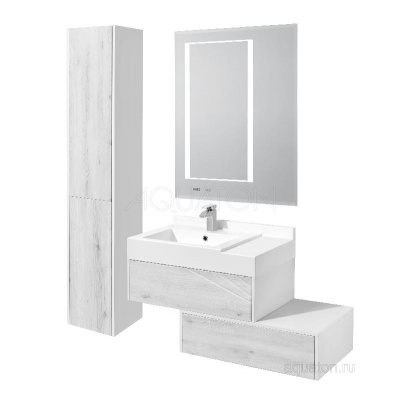 Тумба под раковину AQUATON Сакура 80 ольха наварра, белый глянец 1A236401SKW80 фото в интернет-магазине Русалия