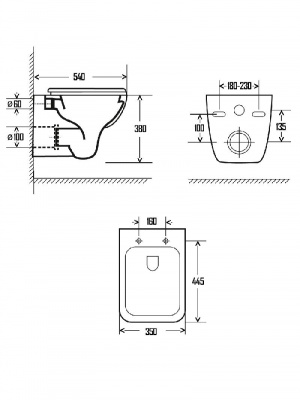 AQM2007 Унитаз подвесной с сиденьем SoftClose, технология смыва Rimless. 550х350х375 AQUAme фото в интернет-магазине Русалия