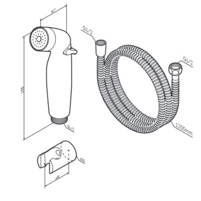 F0202022 Гигиенический набор со шлангом и держателем, чёрный, шт. фото в интернет-магазине Русалия