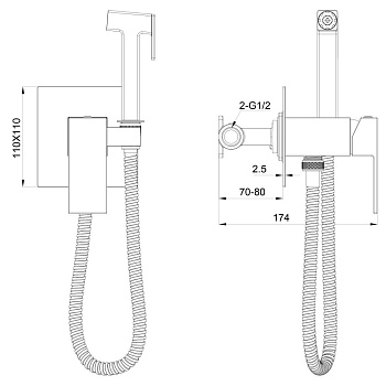 Смеситель с гигиеническим душем встраиваемый WONZON & WOGHAND CUBE, Брашированный никель (WW-88829016-BN) фото в интернет-магазине Русалия
